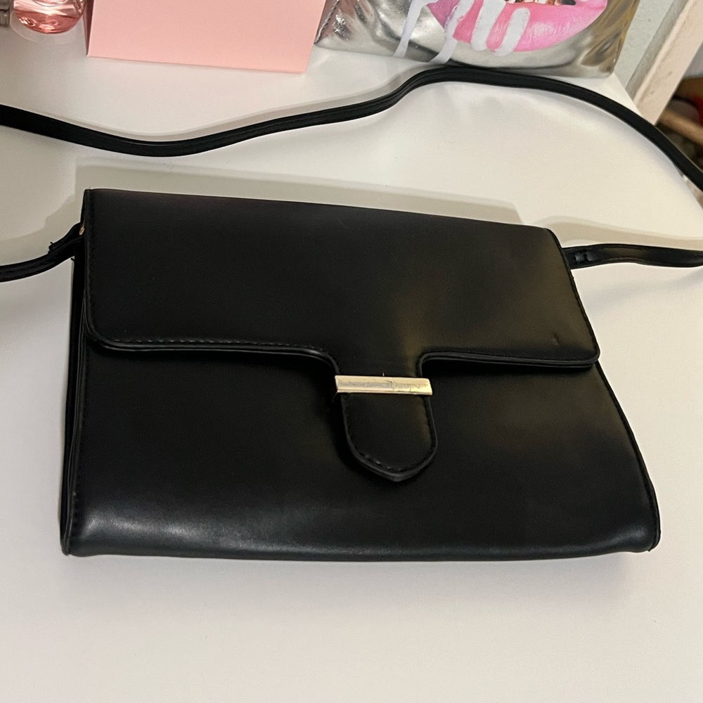 A New Day- Envelope Black Leather  Crossbody Bag